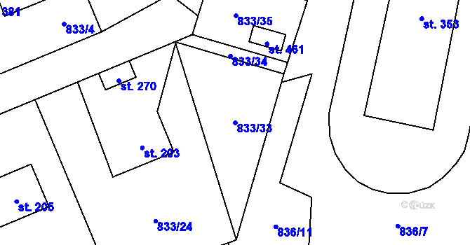 Parcela st. 833/33 v KÚ Čkyně, Katastrální mapa