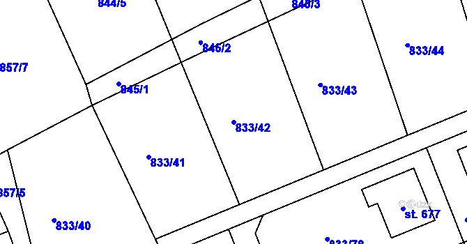 Parcela st. 833/42 v KÚ Čkyně, Katastrální mapa