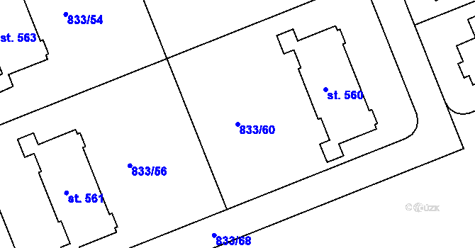 Parcela st. 833/60 v KÚ Čkyně, Katastrální mapa
