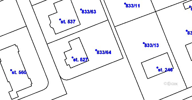 Parcela st. 833/64 v KÚ Čkyně, Katastrální mapa