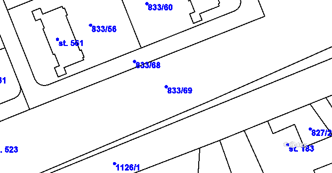 Parcela st. 833/69 v KÚ Čkyně, Katastrální mapa
