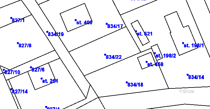 Parcela st. 834/22 v KÚ Čkyně, Katastrální mapa