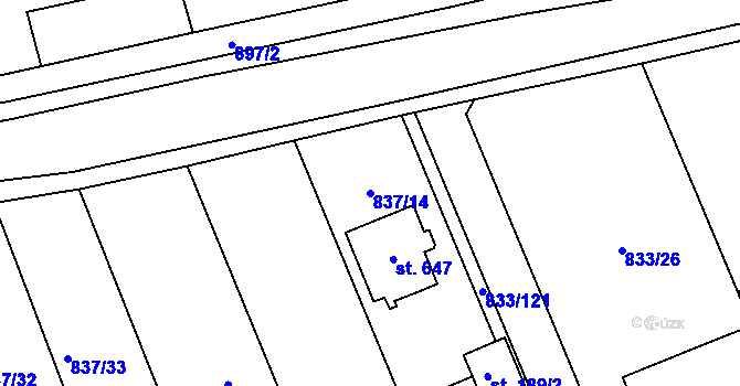 Parcela st. 837/14 v KÚ Čkyně, Katastrální mapa