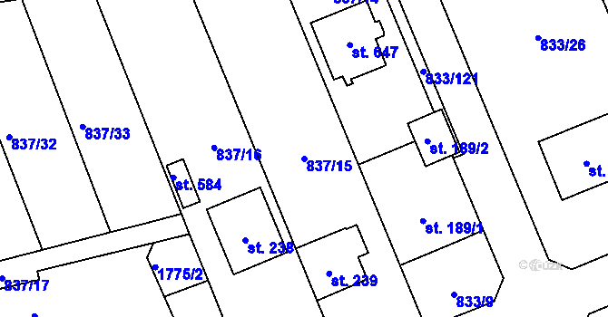Parcela st. 837/15 v KÚ Čkyně, Katastrální mapa