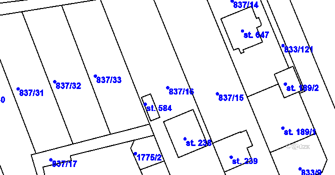 Parcela st. 837/16 v KÚ Čkyně, Katastrální mapa