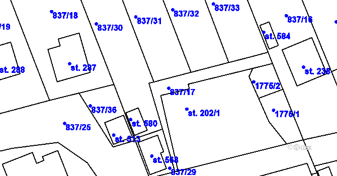 Parcela st. 837/17 v KÚ Čkyně, Katastrální mapa