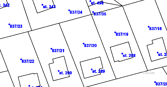 Parcela st. 837/20 v KÚ Čkyně, Katastrální mapa