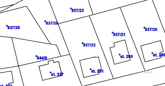 Parcela st. 837/22 v KÚ Čkyně, Katastrální mapa