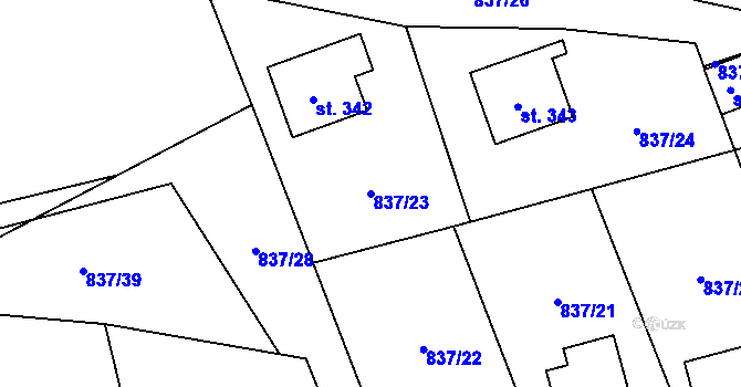 Parcela st. 837/23 v KÚ Čkyně, Katastrální mapa
