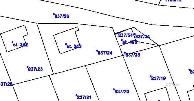 Parcela st. 837/24 v KÚ Čkyně, Katastrální mapa