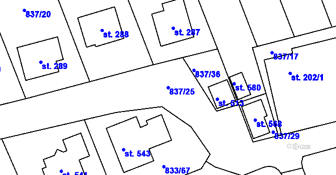 Parcela st. 837/25 v KÚ Čkyně, Katastrální mapa