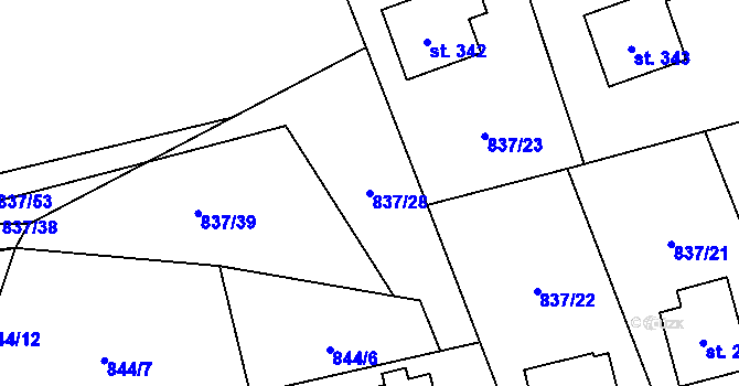 Parcela st. 837/28 v KÚ Čkyně, Katastrální mapa