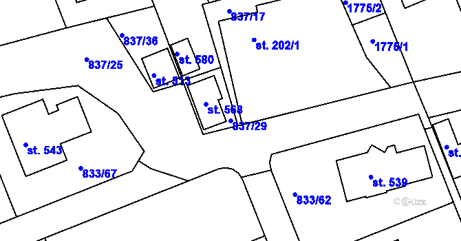Parcela st. 837/29 v KÚ Čkyně, Katastrální mapa