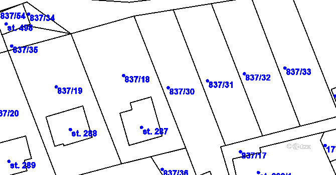 Parcela st. 837/30 v KÚ Čkyně, Katastrální mapa