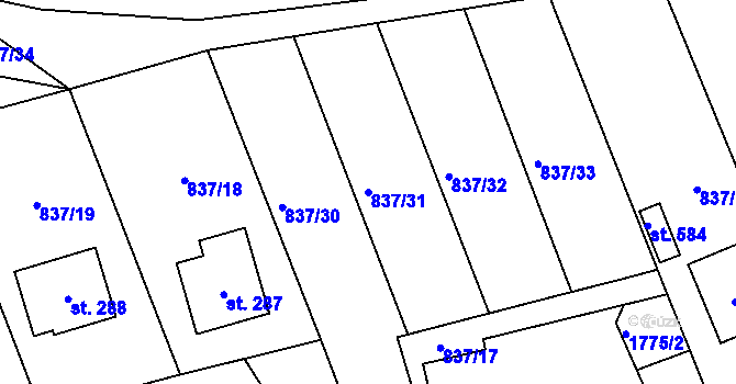 Parcela st. 837/31 v KÚ Čkyně, Katastrální mapa