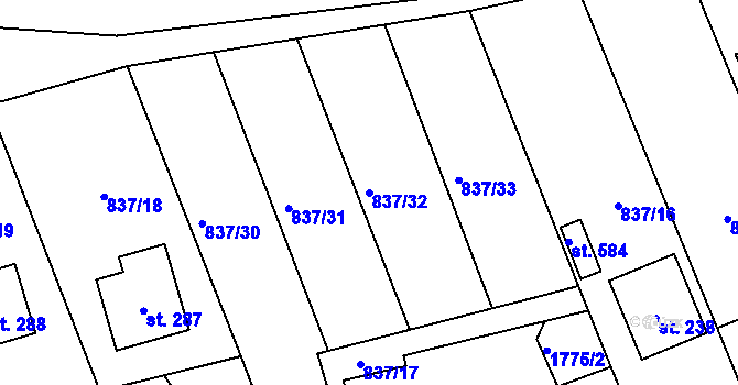 Parcela st. 837/32 v KÚ Čkyně, Katastrální mapa