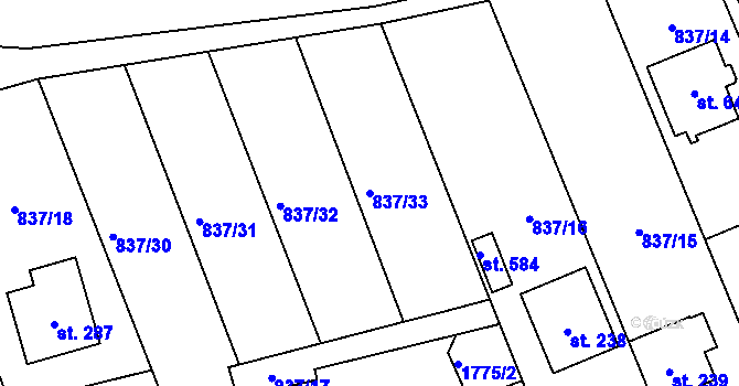 Parcela st. 837/33 v KÚ Čkyně, Katastrální mapa