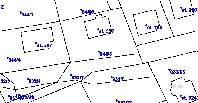 Parcela st. 844/3 v KÚ Čkyně, Katastrální mapa