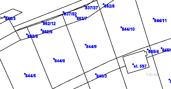 Parcela st. 844/9 v KÚ Čkyně, Katastrální mapa