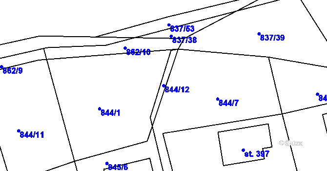 Parcela st. 844/12 v KÚ Čkyně, Katastrální mapa