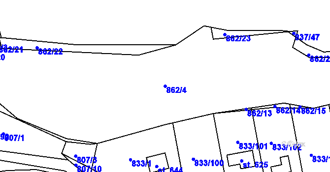 Parcela st. 862/4 v KÚ Čkyně, Katastrální mapa