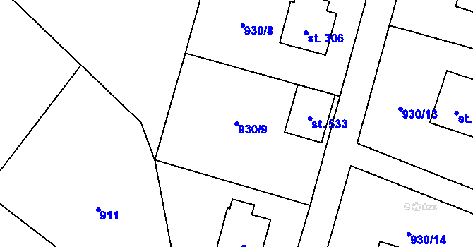 Parcela st. 930/9 v KÚ Čkyně, Katastrální mapa