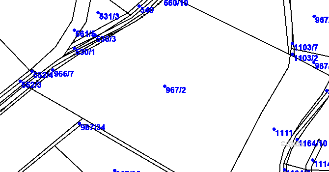 Parcela st. 967/2 v KÚ Čkyně, Katastrální mapa