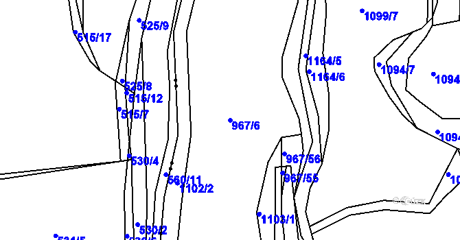 Parcela st. 967/6 v KÚ Čkyně, Katastrální mapa