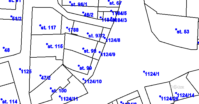 Parcela st. 1124/9 v KÚ Čkyně, Katastrální mapa