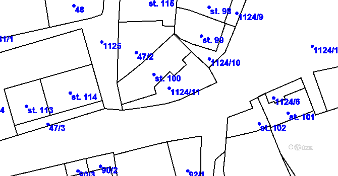 Parcela st. 1124/11 v KÚ Čkyně, Katastrální mapa