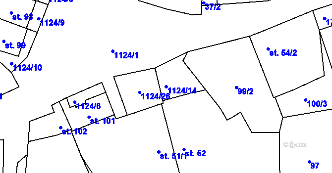 Parcela st. 1124/14 v KÚ Čkyně, Katastrální mapa