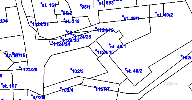 Parcela st. 1124/15 v KÚ Čkyně, Katastrální mapa