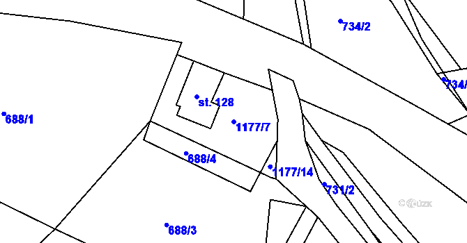 Parcela st. 1177/7 v KÚ Čkyně, Katastrální mapa
