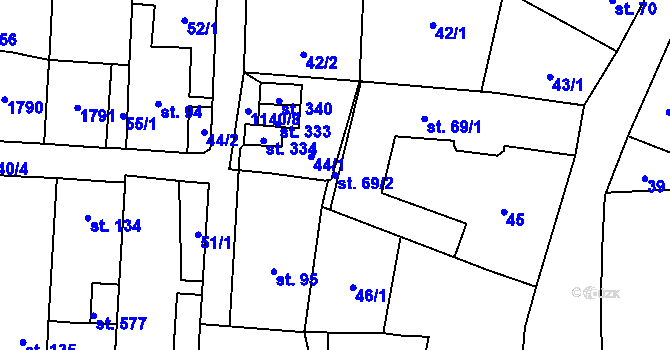Parcela st. 69/2 v KÚ Čkyně, Katastrální mapa