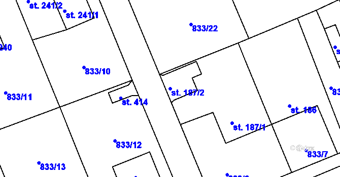 Parcela st. 187/2 v KÚ Čkyně, Katastrální mapa