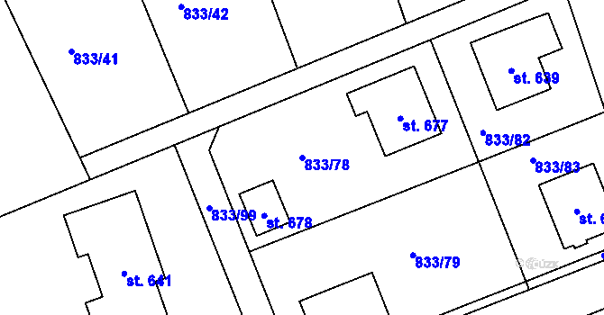 Parcela st. 833/78 v KÚ Čkyně, Katastrální mapa