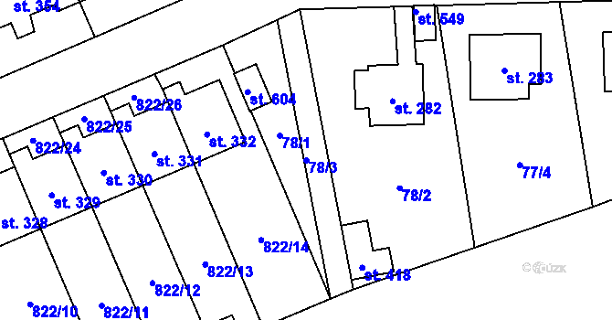 Parcela st. 78/3 v KÚ Čkyně, Katastrální mapa