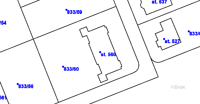 Parcela st. 560 v KÚ Čkyně, Katastrální mapa