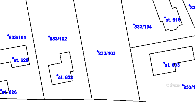 Parcela st. 833/103 v KÚ Čkyně, Katastrální mapa