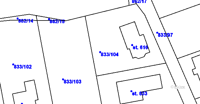 Parcela st. 833/104 v KÚ Čkyně, Katastrální mapa