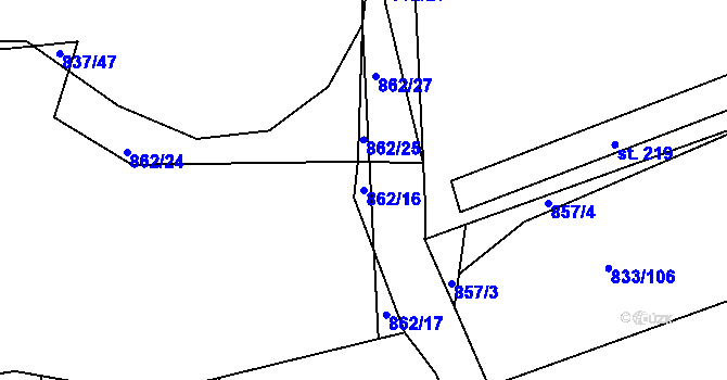 Parcela st. 862/16 v KÚ Čkyně, Katastrální mapa