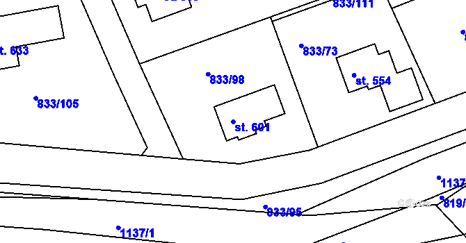 Parcela st. 601 v KÚ Čkyně, Katastrální mapa