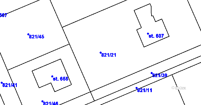 Parcela st. 821/21 v KÚ Čkyně, Katastrální mapa