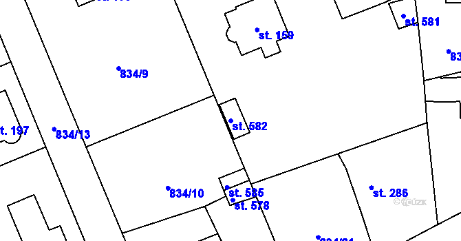 Parcela st. 582 v KÚ Čkyně, Katastrální mapa