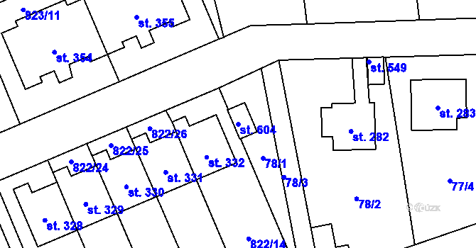 Parcela st. 604 v KÚ Čkyně, Katastrální mapa