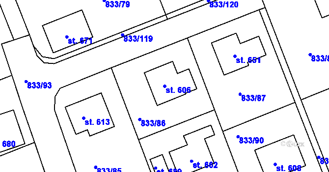 Parcela st. 606 v KÚ Čkyně, Katastrální mapa