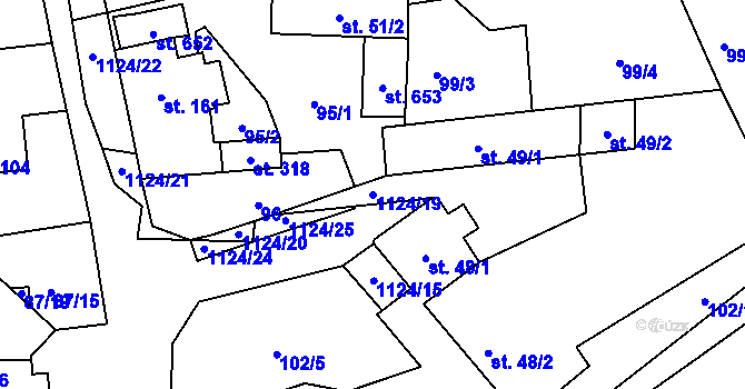 Parcela st. 1124/19 v KÚ Čkyně, Katastrální mapa