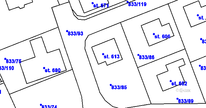 Parcela st. 613 v KÚ Čkyně, Katastrální mapa