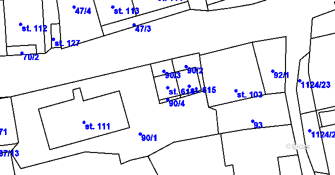 Parcela st. 614 v KÚ Čkyně, Katastrální mapa