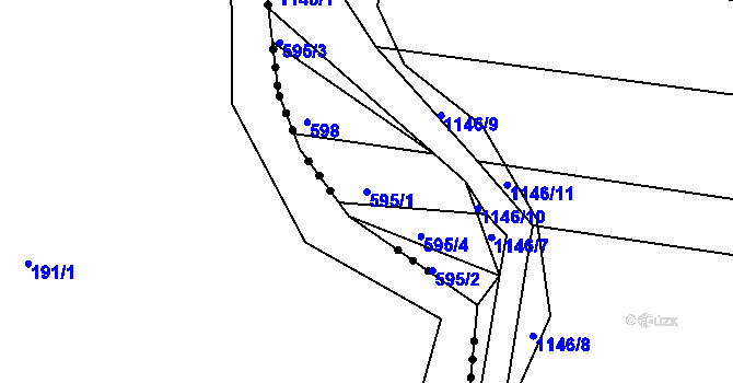 Parcela st. 595/1 v KÚ Čkyně, Katastrální mapa